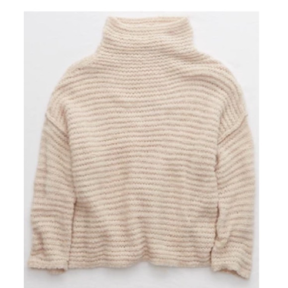 Aerie Babe Chenille Cowl Turtleneck Sweater Soft Satin/Cream/Tan XS - Picture 2 of 12